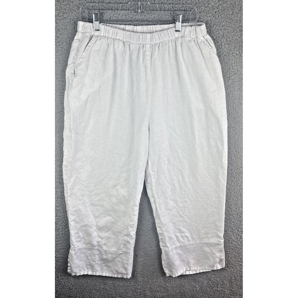 Match Point Linen Pants Womens Large White Wide Linen Lagenlook Made USA